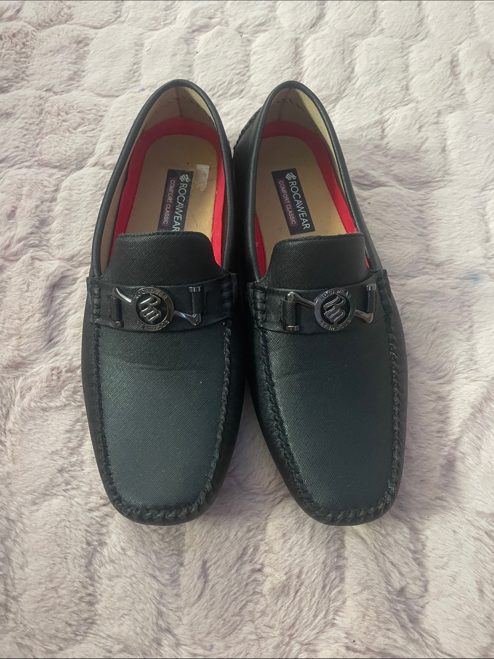 Rocawear Black Men’s Slip-On Moccasin Loafers with Metal Bit